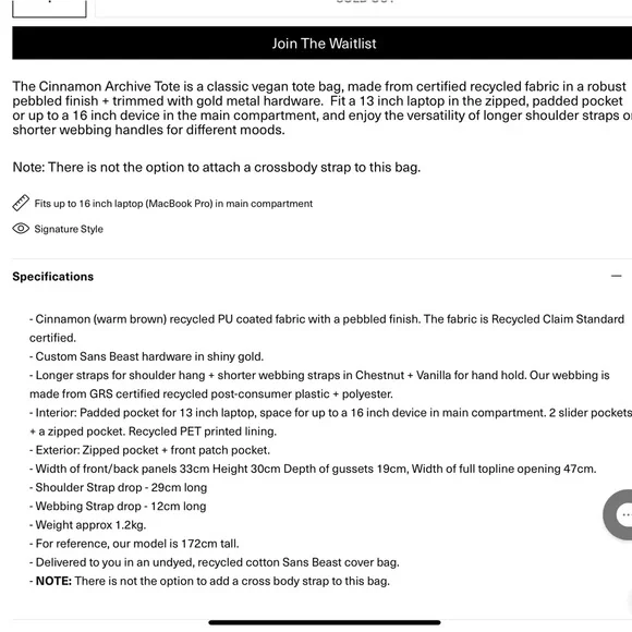 Sans Beast Archive Tote NWT Cinnamon - Picture 10 of 10